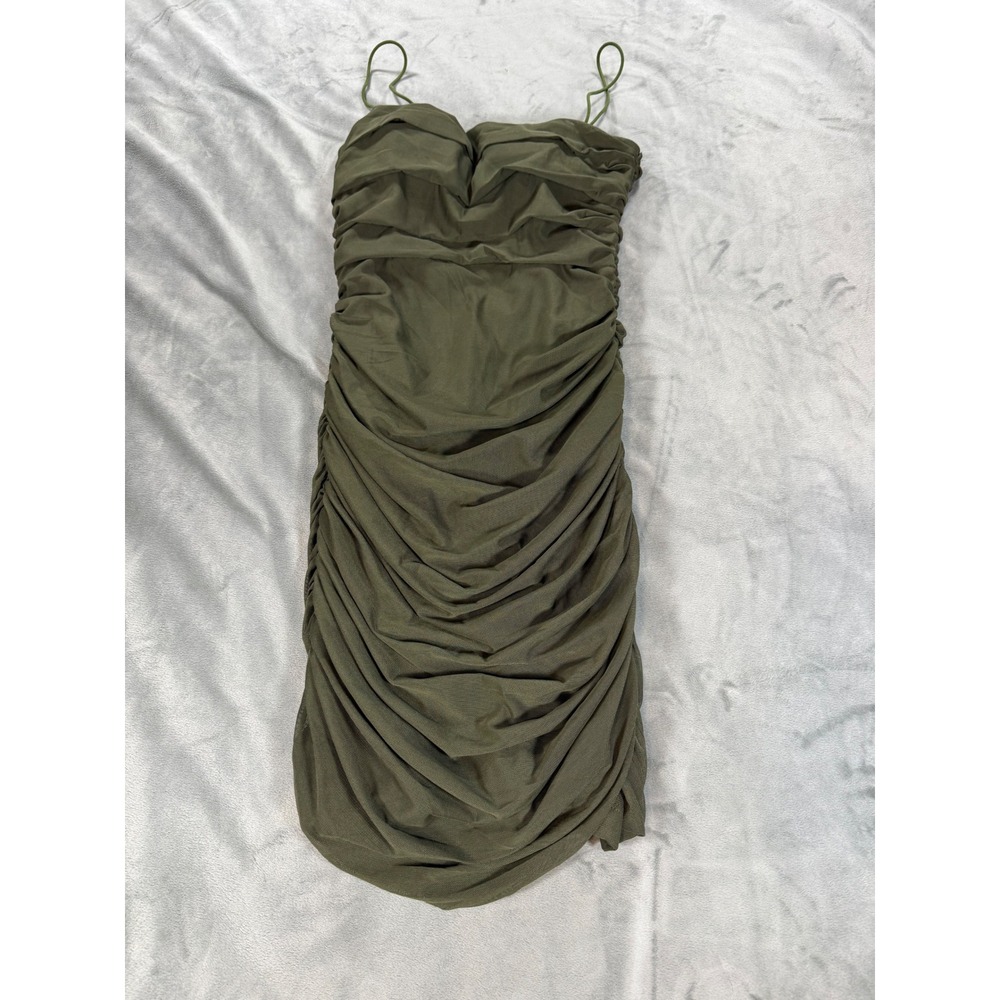 Princess Polly Womens 4 Small Tara Dark Moss Green Mini Bodycon Ruche Dress